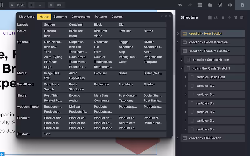 vue of the native tab of tthe sttructezy panel