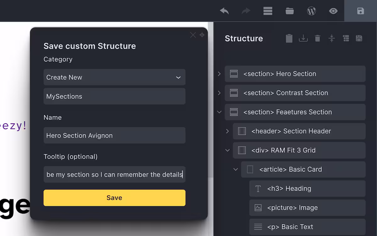 The save custom structure form demonstrating the feature